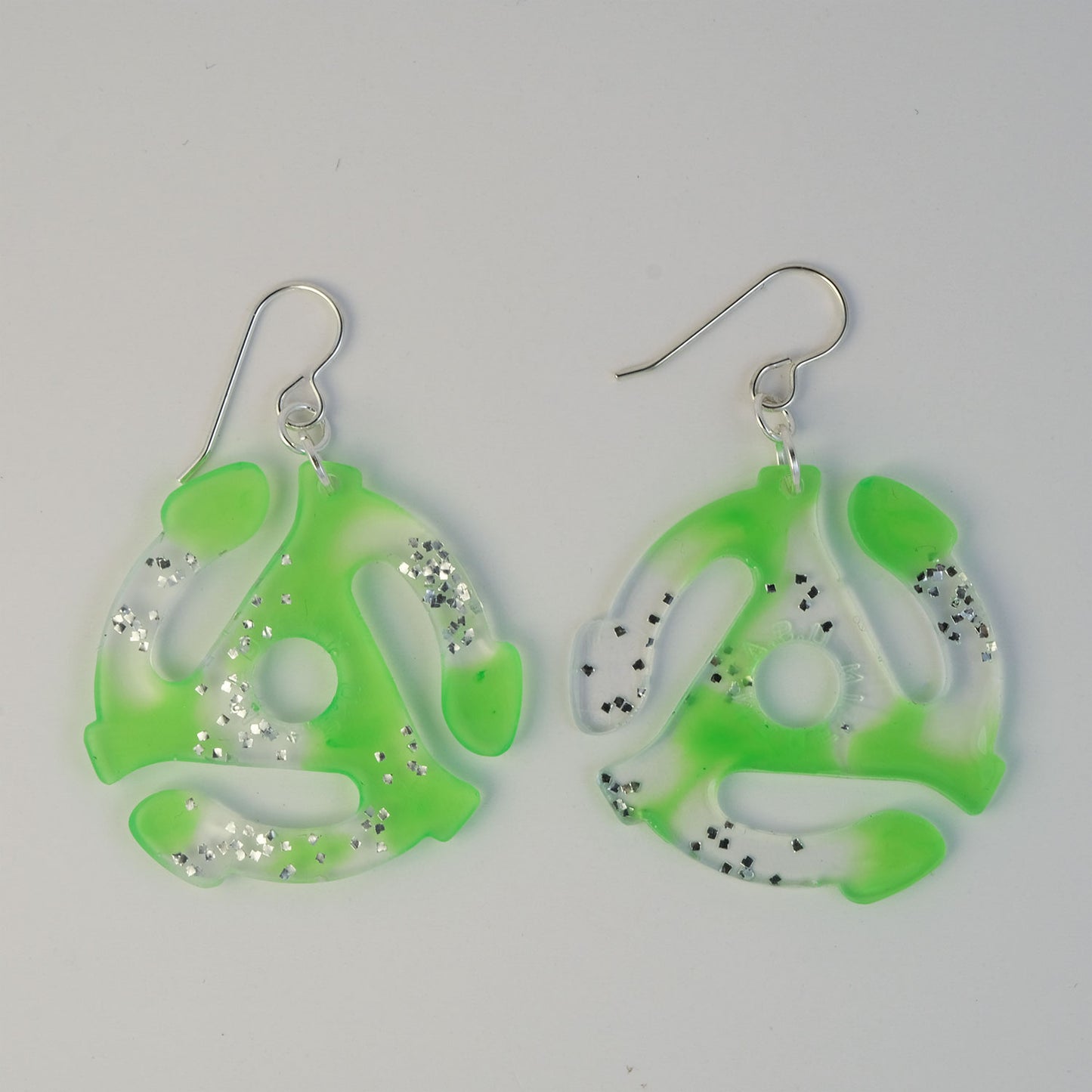 Earrings | 45 Adapters | Neon Green + Silver Glitter