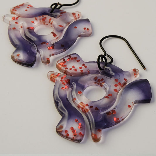 Earrings | 45 Spindles | Blackish Tint + Red Glitter