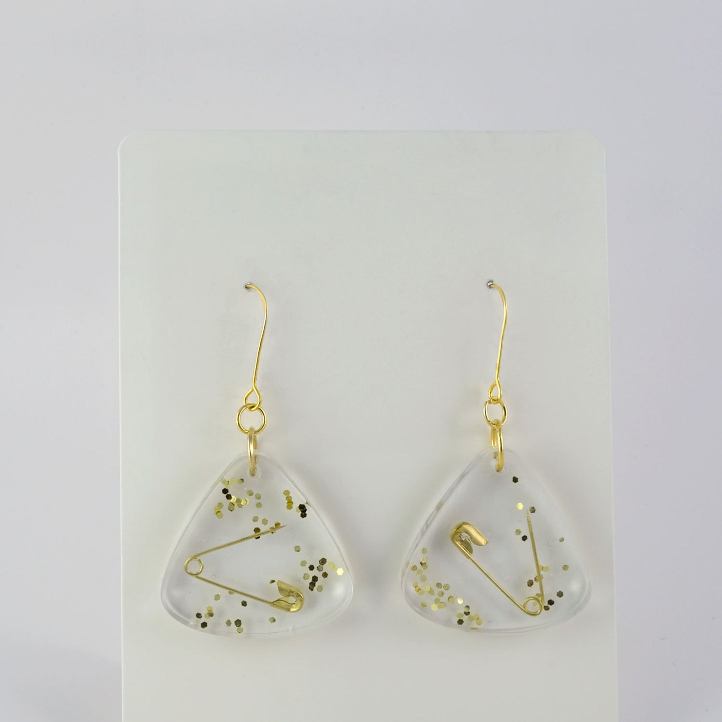 Earrings | Gold Safety Pins + Vintage Glitter | Medium Fans