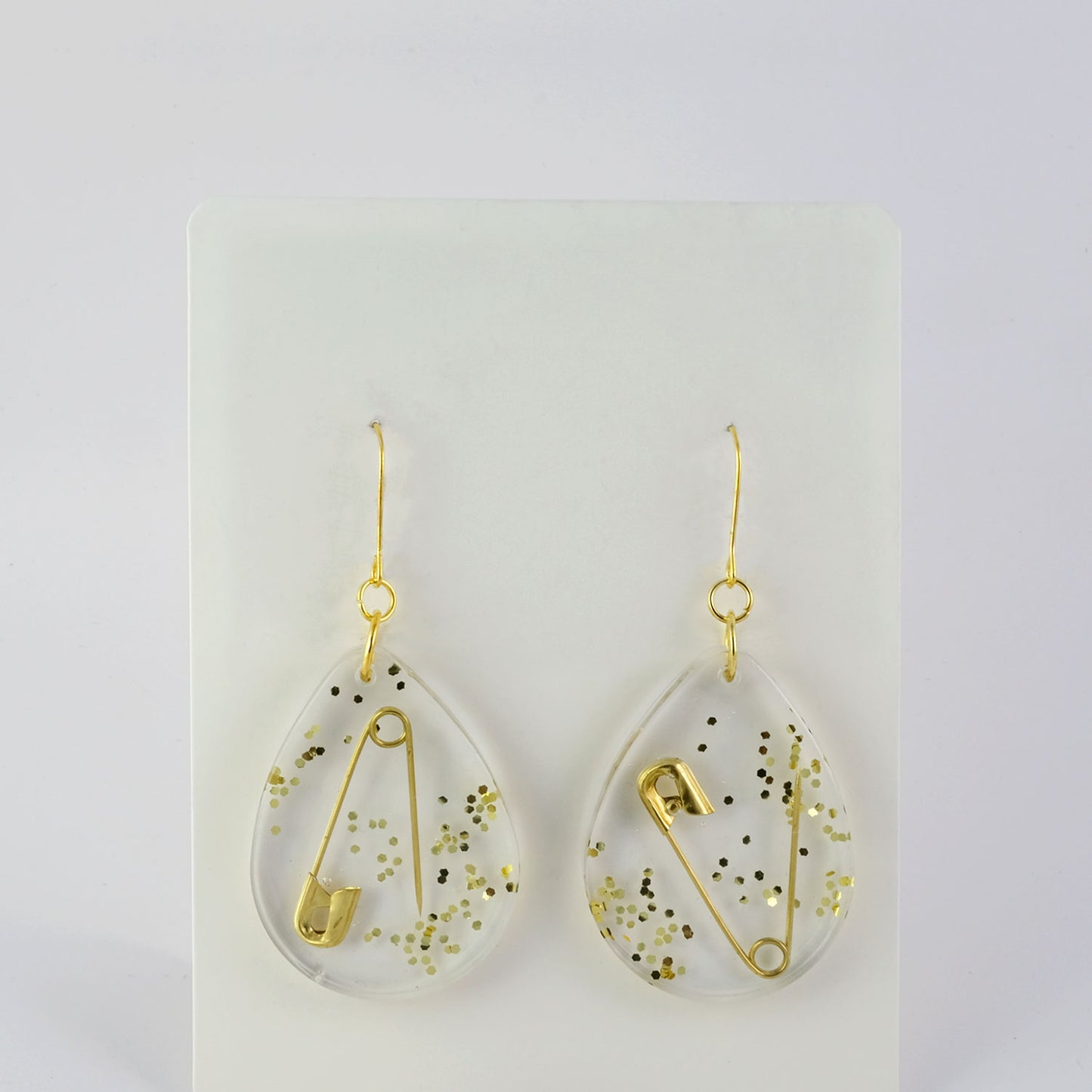 Earrings | Gold Safety Pins + Vintage Glitter | Medium Teardrop