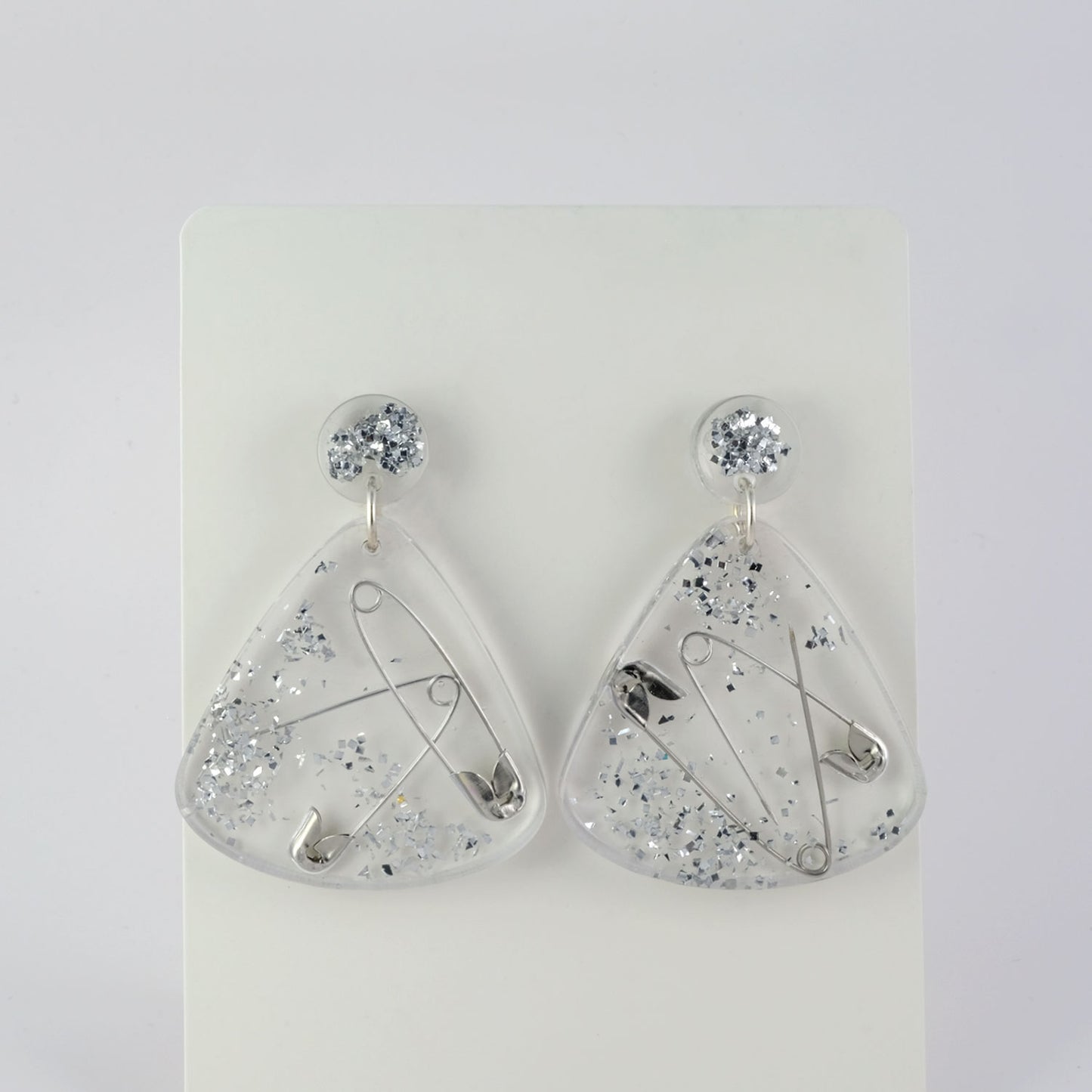 Earrings | Silver Safety Pins + Vintage Glitter | Large Fan Posts