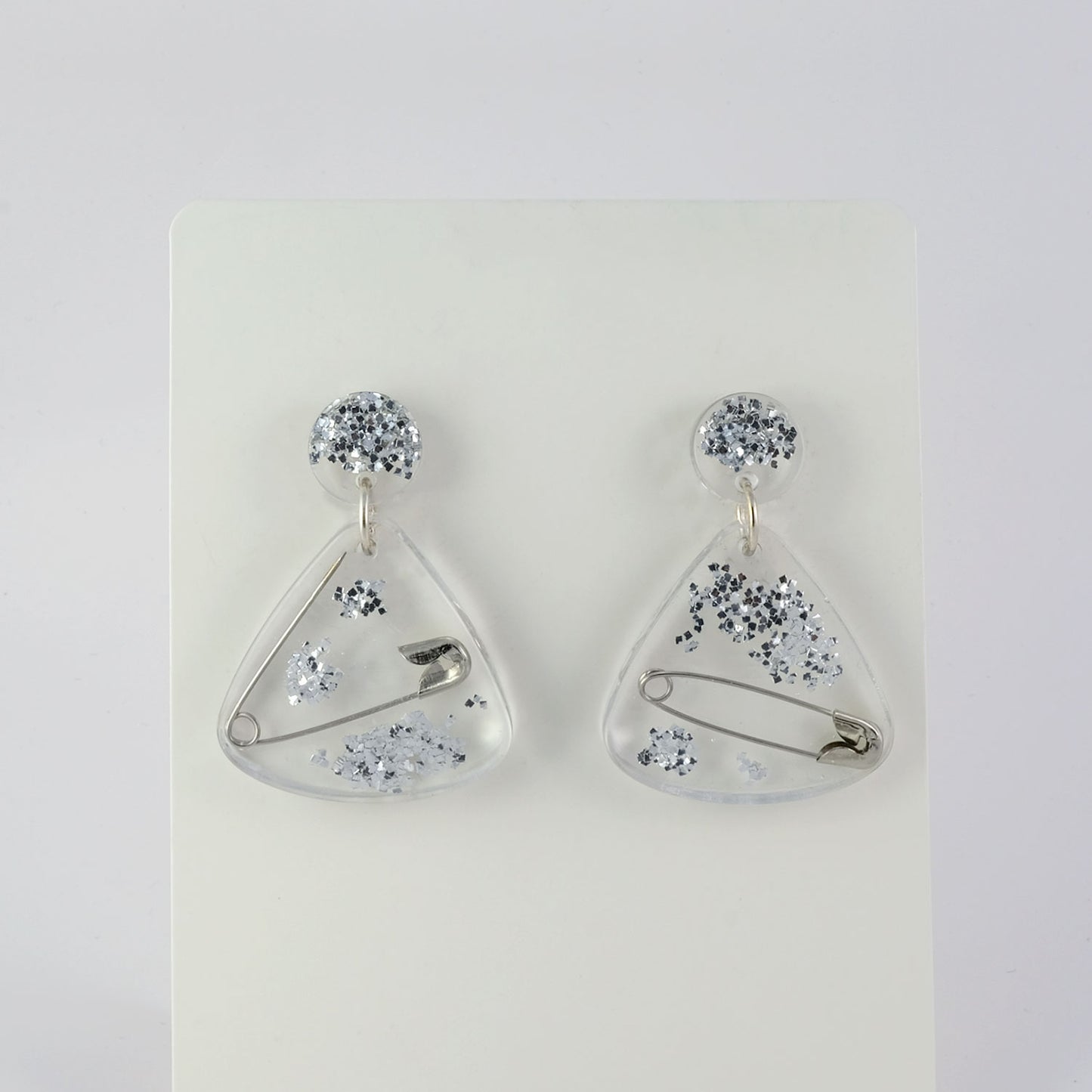 Earrings | Silver Safety Pins + Vintage Glitter | Medium Fan Posts
