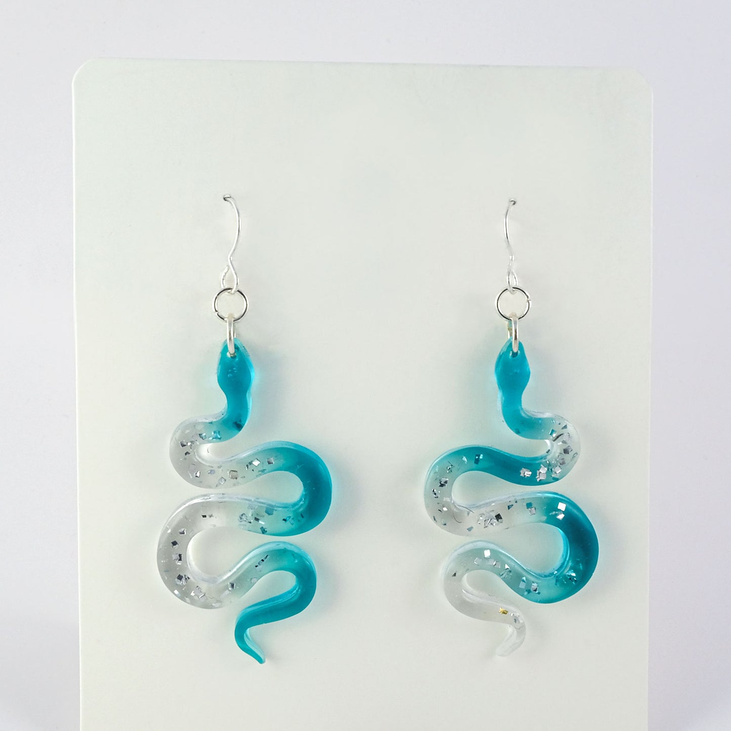 Earrings | Snakes | Aqua + Silver Vintage Glitter