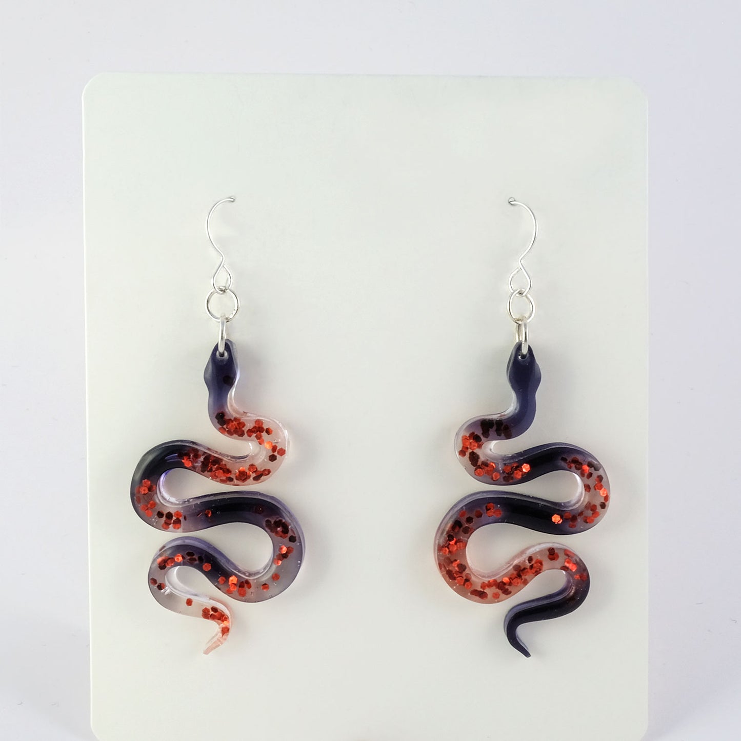 Earrings | Snakes | Black + Red Vintage Glitter