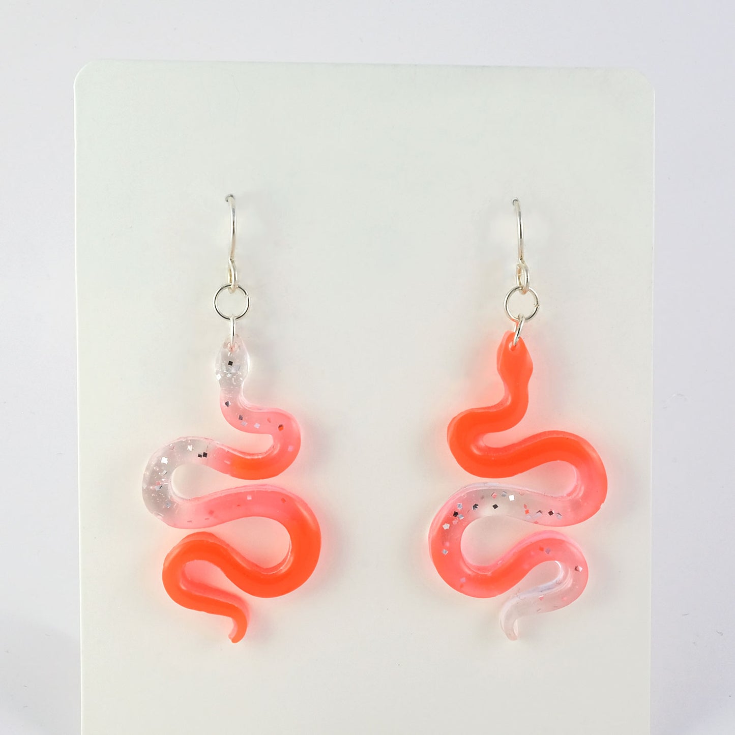 Earrings | Snakes | Neon Orange + Silver Vintage Glitter