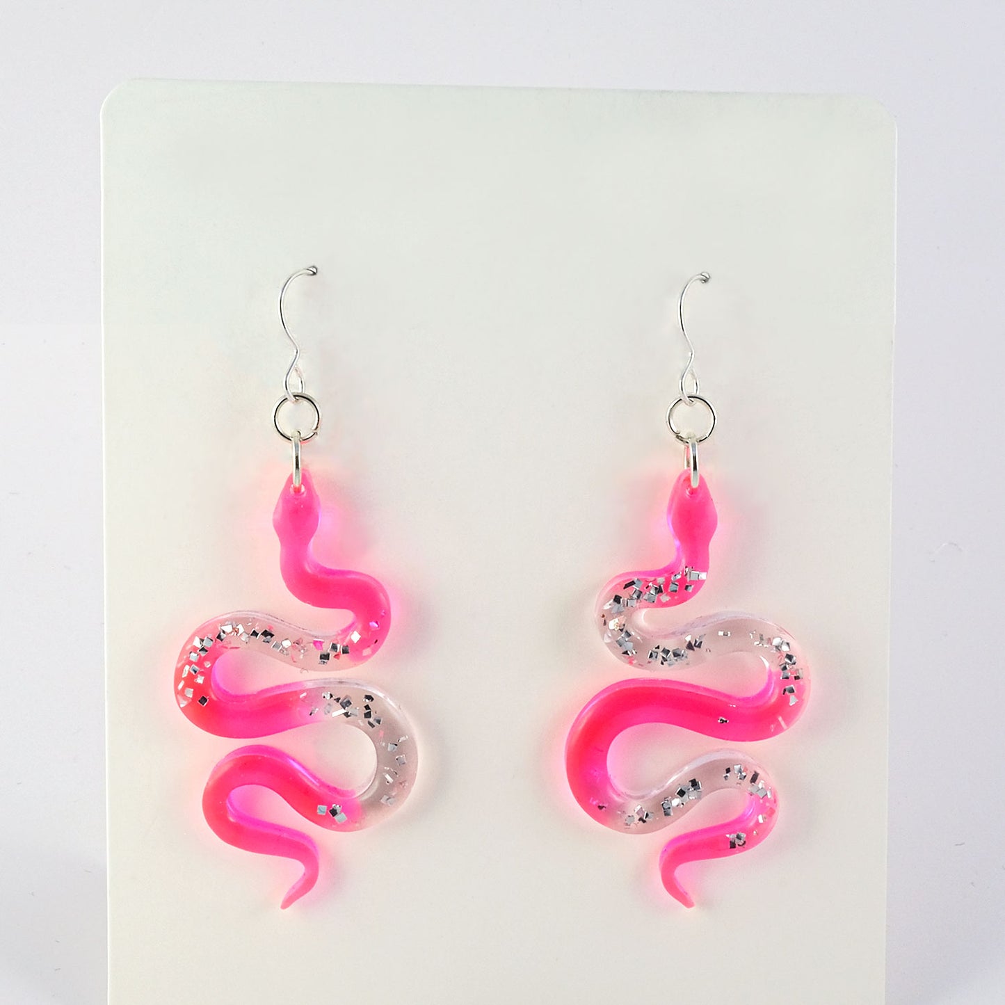 Earrings | Snakes | Neon Pink + Silver Vintage Glitter