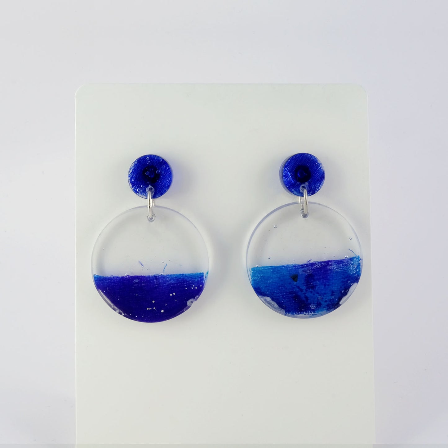 Earrings | 60s Tiki Fabric, Blue | Medium Circle Posts