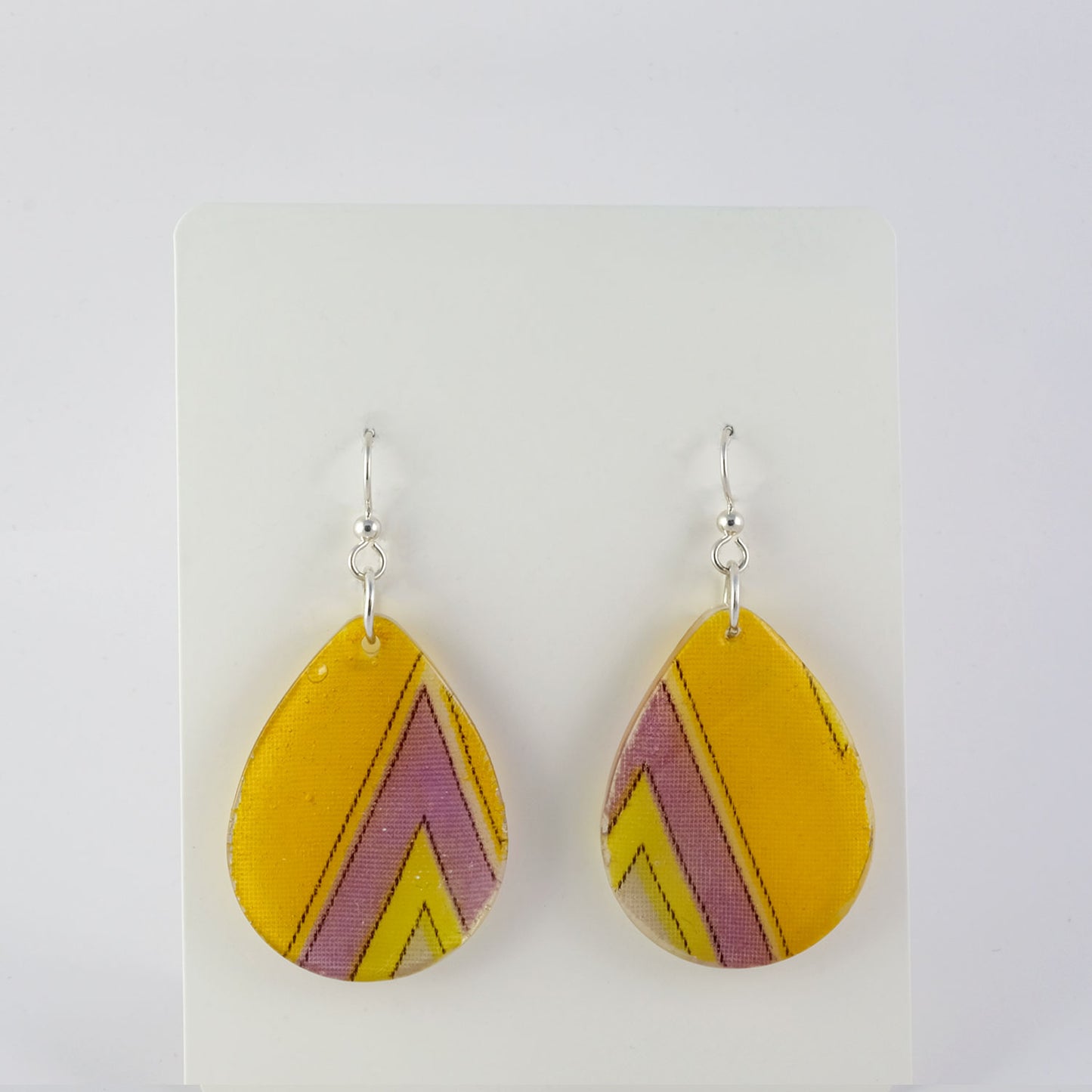 Earrings | 70s Fabric, Yellow Chevron | Large Teardrop
