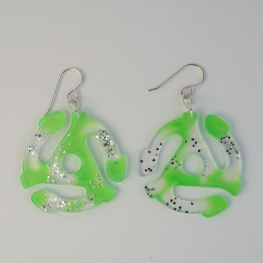 Earrings | 45 Adapters | Neon Green + Silver Glitter
