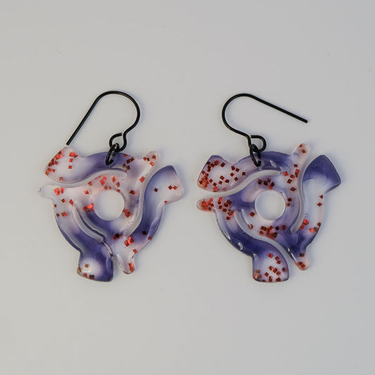 Earrings | 45 Spindles | Blackish Tint + Red Glitter