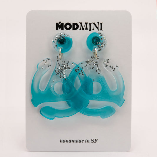 Earrings | 45 Adapters | Aqua + Silver Glitter Posts