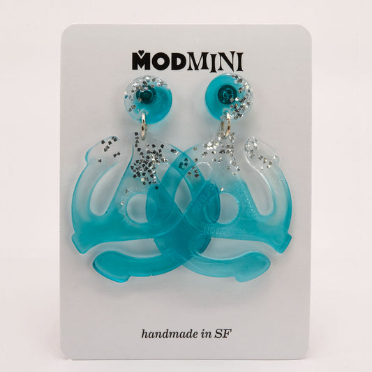 Earrings | 45 Adapters | Aqua + Silver Glitter Posts