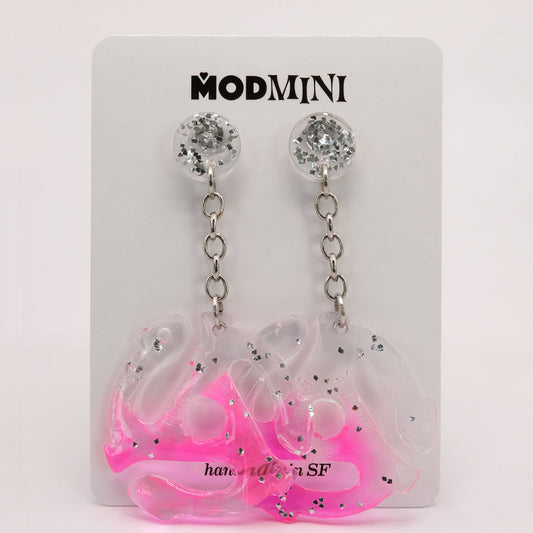 Earrings | 45 Adapters | Neon Pink and Silver Post Dangles