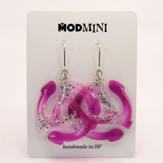 Earrings | 45 Adapters | Fuchsia + Silver Glitter