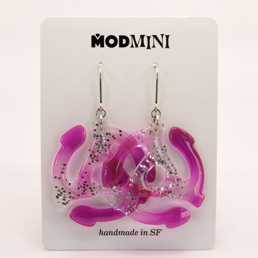 Earrings | 45 Adapters | Fuchsia + Silver Glitter