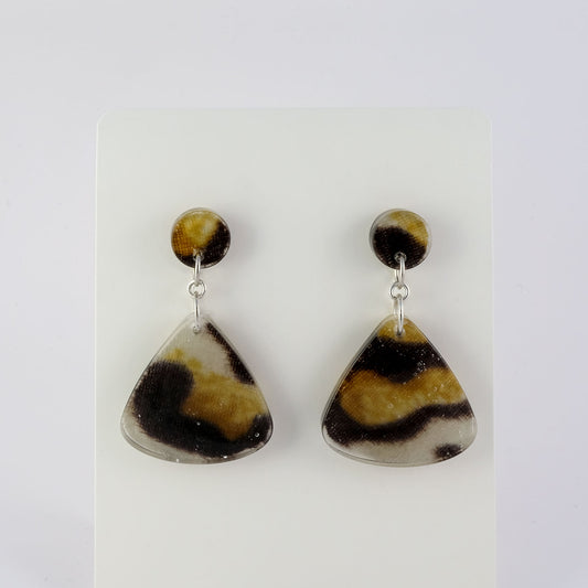Earrings | 60s Leopard Fabric | Medium Fan Dangle Posts