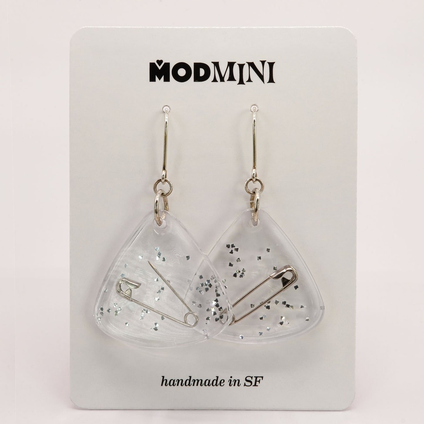 Earrings | Silver Safety Pins + Vintage Glitter | Medium Fans