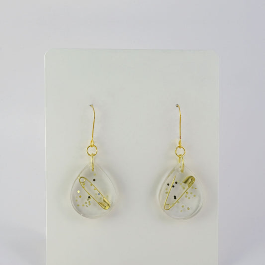 Earrings | Gold Safety Pins + Vintage Glitter | Small Teardrop