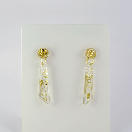 Earrings | Gold Safety Pins + Vintage Glitter | Small Oblobg Posts