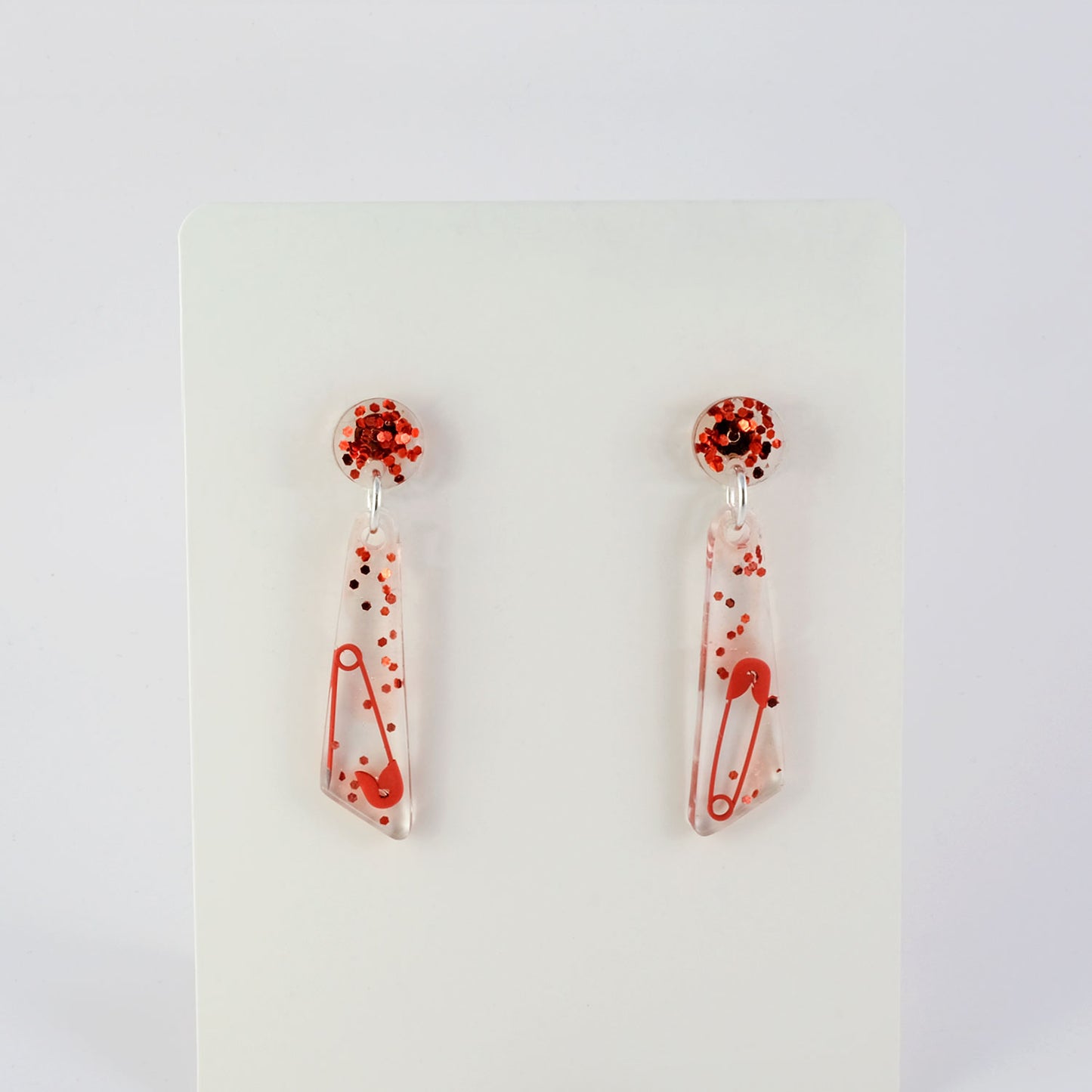 Earrings | Red Safety Pins + Vintage Glitter | Small Oblobg Posts