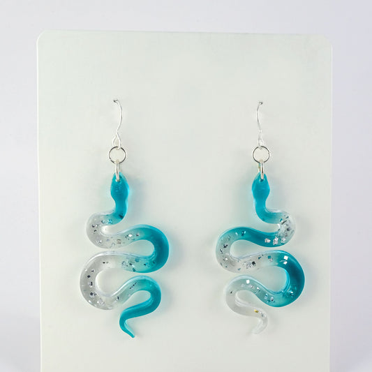 Earrings | Snakes | Aqua + Silver Vintage Glitter