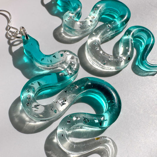 Earrings | Snakes | Aqua + Silver Vintage Glitter