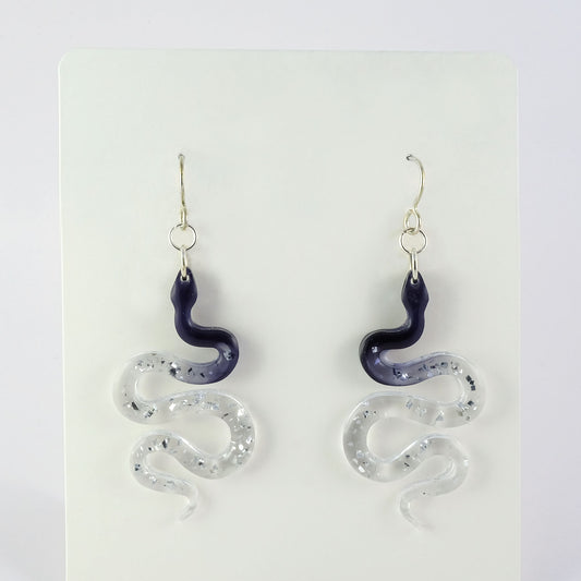 Earrings | Snakes | Black Ombré + Silver Vintage Glitter