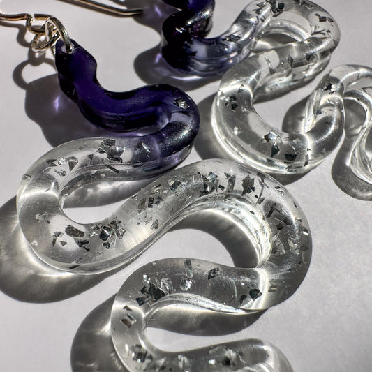 Earrings | Snakes | Black Ombré + Silver Vintage Glitter