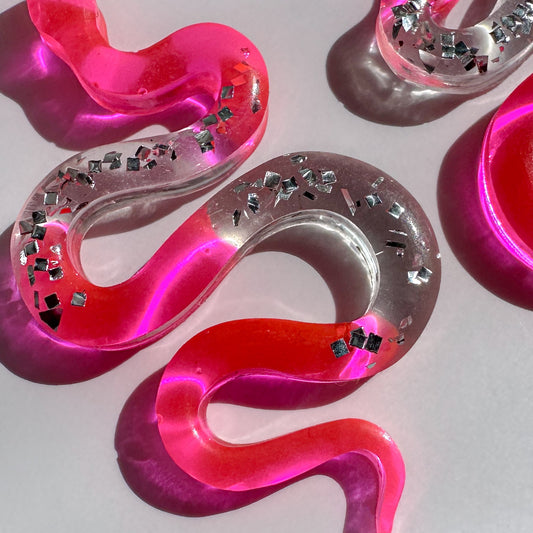 Earrings | Snakes | Neon Pink + Silver Vintage Glitter