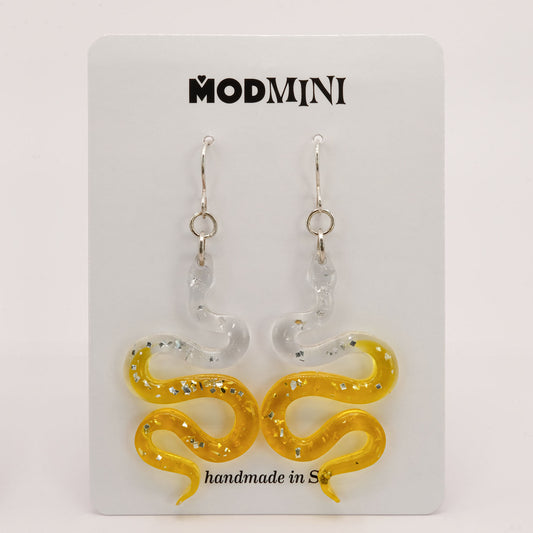 Earrings | Snakes | Yellow Ombré + Silver Vintage Glitter