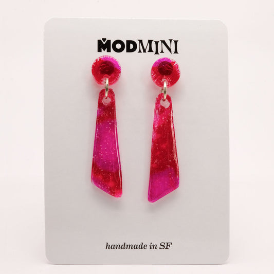 Earrings | 60s Tiki Fabric, Hot Pink | Small Oblong Posts