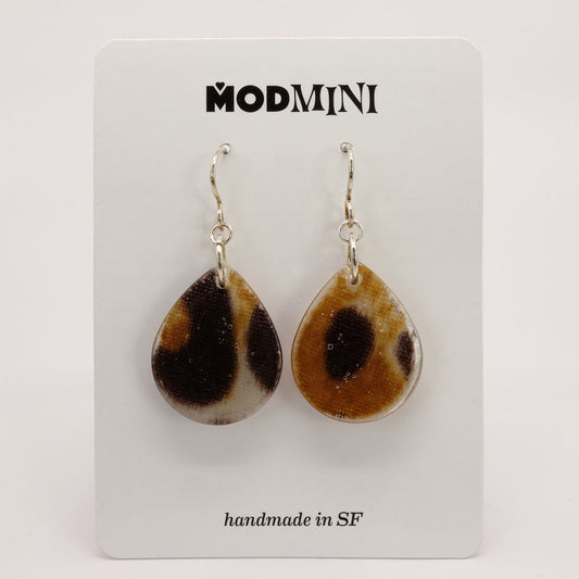 Earrings | 60s Leopard Fabric | Small Teardrop