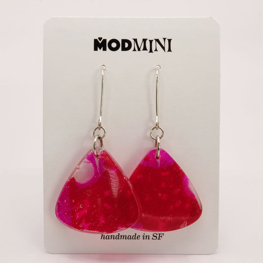Earrings | 60s Tiki Fabric, Hot Pink, Clear | Medium Fans