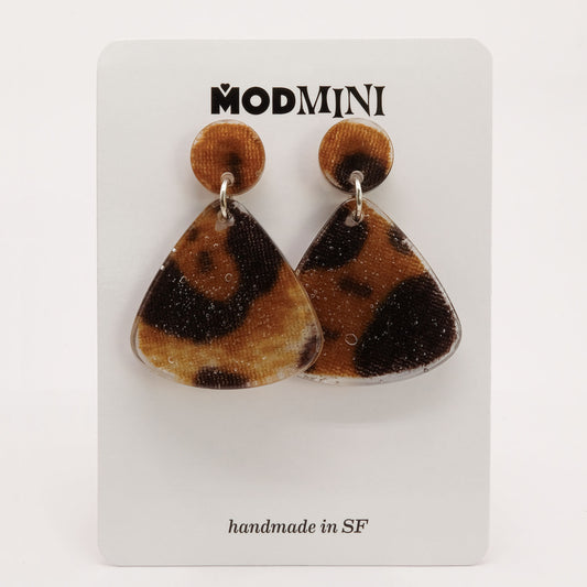 Earrings | 60s Leopard Fabric | Medium Fan Posts