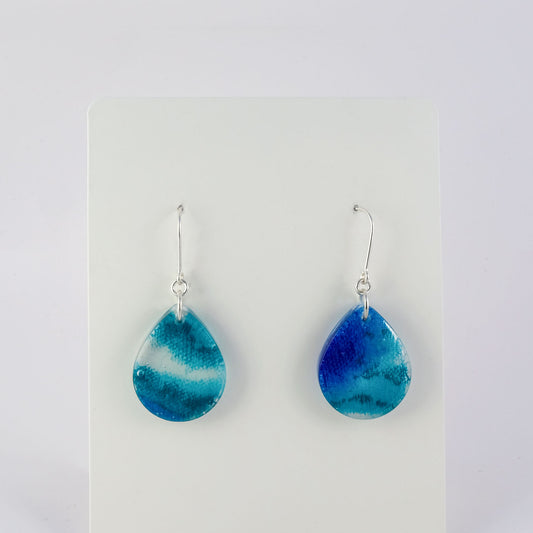 Earrings | 60s Tiki Fabric, Aqua Blue | Small Teardrop