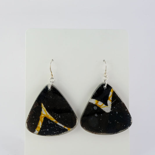 Earrings | 60s Tiki Fabric, Brown, Yellow, White | Large Fans