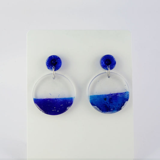 Earrings | 60s Tiki Fabric, Blue | Medium Circle Posts