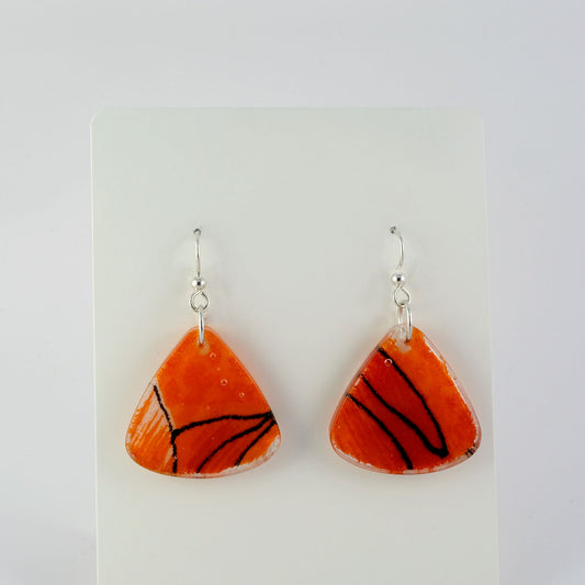 Earrings | 60s Tiki Fabric, Orange, Black, White | Small Fans
