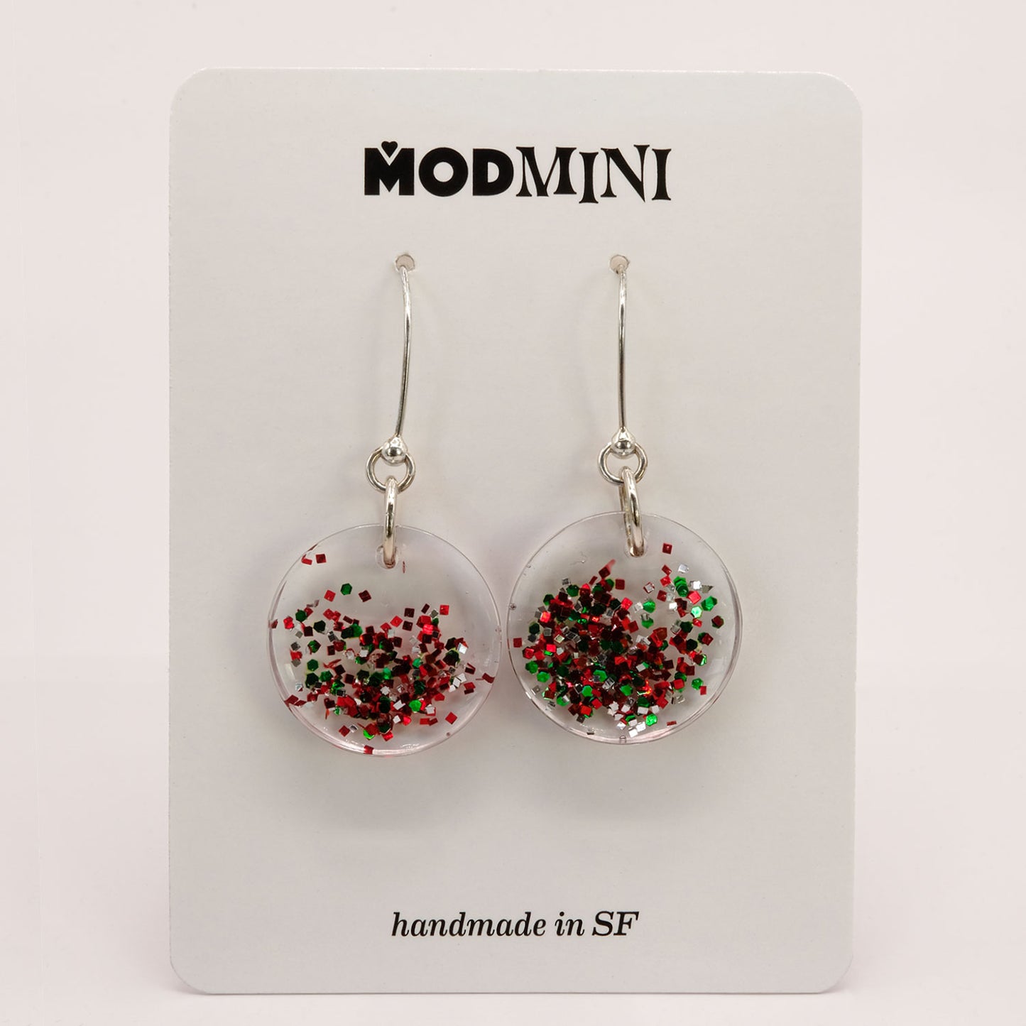 Earrings | Red, Green, Silver Vintage Glitter | Small Circles