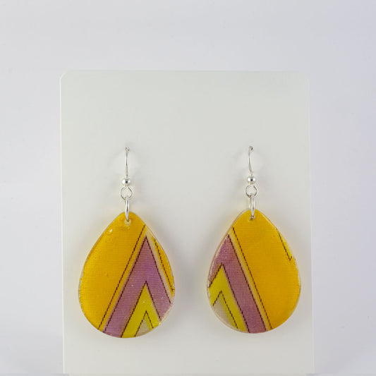 Earrings | 70s Fabric, Yellow Chevron | Large Teardrop