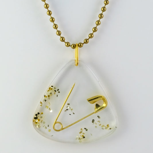 Necklace | Gold Safety Pins + Vintage Glitter | Large Fan