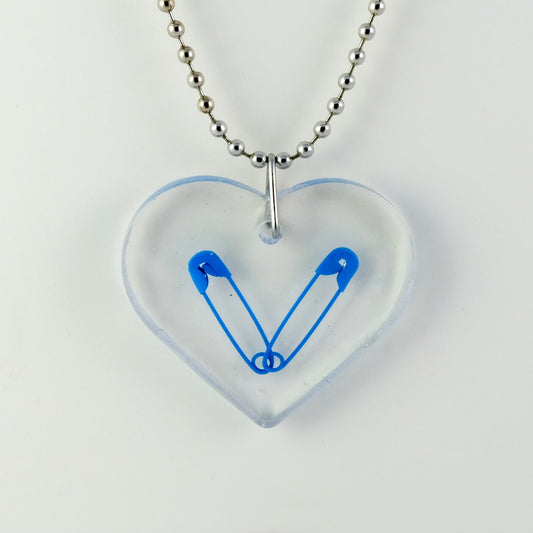 Necklace | Blue Safety Pin | Heart