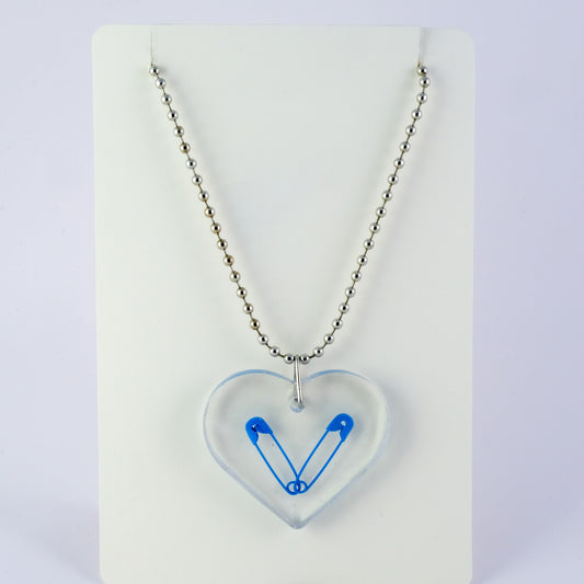 Necklace | Blue Safety Pin | Heart